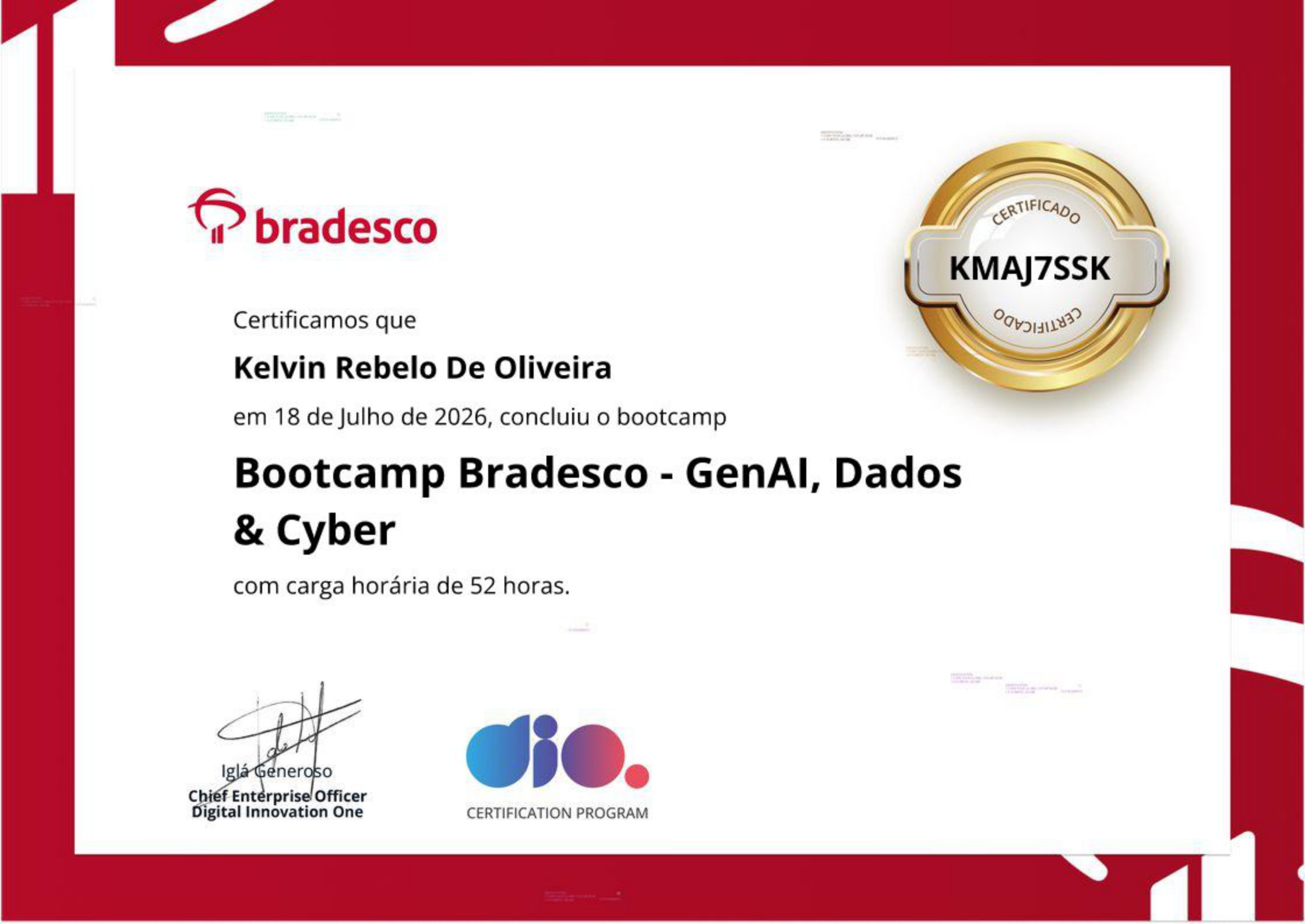 Certificado Bootcamp Bradesco — GenAI, Dados & Cyber
