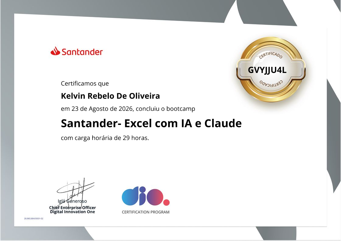 Certificado Bootcamp Santander — Excel com IA e Claude